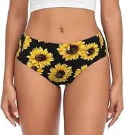 [SAAKE] Sunflower Print Women's Briefs XS S M L XL XXL 3XL 4XL Plus Size Briefs Bikini Ladies Underpants, Black, Medium