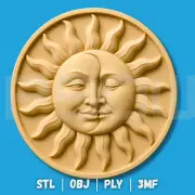 3D STL File For CNC Router Printable Sun And Moon Hug Round Pendant Wall Plaque