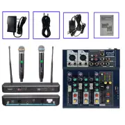 2CH Wireless UHF Handheld Microphone W/ 4ch Mini Studio mixer Effects DJ Mixing