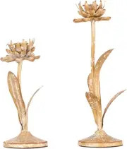 Creative Co-Op Cut Metal Flower Shaped Taper Candle Holder in White and Gold
