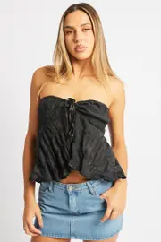 Black Tie Front Tube Top - Size 16XL, Women's Top