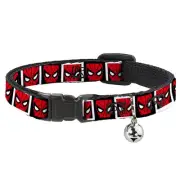 Cat Collar Breakaway Spider Man Face Black White Blocks 8 to 12 Inches 0.5 In...