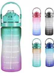 Gradient Green Motivational Water Bottle with Time Marker-Half Gallon/64oz