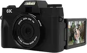 YUEHISY 6K Digital Camera, CMOS Sensor 64MP Autofocus Camera with 3 Inch Flip Screen, 16X Digital Zoom, WiFi Transfer, LED Flash, for Vlog Travel (Black)