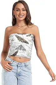 [RPLIFE] Various Insects White Crop Tube Tops for Women, Sexy Tube Tops, Sheer Tube Tops, Womens Summer Clothes (S)