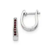 14K White Gold Red Real Diamond 3mm Hinged Hoop Earrings