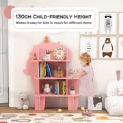 Costway Bookshelf Display Stand 3-Tier Storage Organizer Display Rack w/Open Shelves Unicorn Shaped Pink