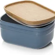 DOWAN Ceramic Butter Dish, Extra Large Butter Keeper for Countertop or Fridge, Airtight Butter Holder Container, Airy Blue