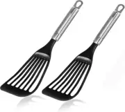2 Pack Fish Spatulas – Thin Slotted Turner for Nonstick Cookware, Black