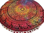ICC Large Round seat Floor Cushion Chair Ottoman Cover Pouf Pillow Meditation Floor Cushions Cases Seating Ottoman Throw Covers Craft Room Furniture for Sitting Cover Multi 4 Fool 32" Round