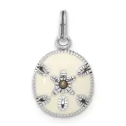 Sterling Silver Marcasite & White Enameled Sanddollar Charm