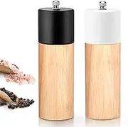 Salt and Pepper Grinder Set | Wooden Salt Grinder Shakers with Adjustable Ceramic Core | Manual Salt and Pepper Mill Refillable for Spice/Sea Salt/Chili/Peppercorn | Pack of 2 (White + Black)