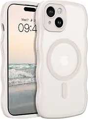 BENTOBEN for iPhone 15 Case, Magnetic Curvy Wavy Edge Matte Phone Cases Compatible with Magsafe, Slim Anti-Slip Curved Wave Frame Shockproof Full Body Protective Cover for iPhone 15 6.1 Inch, Stone