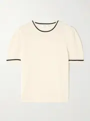 [FRAME] FRAME - Gathered Striped Cashmere Sweater - Cream - small small Cream