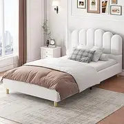 ALFORDSON Bed Frame Base King Single Size Tania Series with Bed Head, Mattress Topper Platform Foundation with Boucle Fabric Upholstery for Bedroom, Boucle White