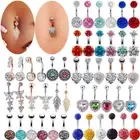 Navel Belly Button Rings Crystal Flower Dangle Bar Barbell Body Piercing Jewelr`