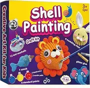 Sea Shell Painting Kit - Arts & Crafts Kit for Kids: Creativity Craft Kits with 12 Shells 6 Paint 6 Clay Suitable for Painting & DIY Molding Magic Clay Gifts Toys for Ages 3-12 Year Old Boys Girls