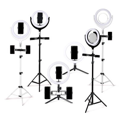 LED Ring Light with Tripod Stand Phone Holder Dimmable Studio Photo Selfie Lamp