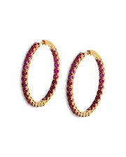 Nadri Pink Cubic Zirconia Inside Out Medium Hoop Earrings