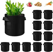 WHATWEARS 12-Pack 10 Gallon Plant Grow Bags, Thickened Nonwoven Fabric Pots with Handles, Vegetable Planter Bags Containers, Cloth Planters for Garden