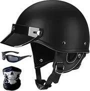 Motorbike Half Helmet Retro Open Helmet with Goggles Half Shell Helmet for Adult Men and Women Motorcycle Cruiser Chopper Scooter Helmet DOT/ECE Approved