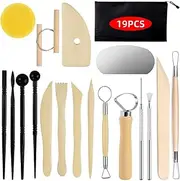 Pottery Clay Sculpting Tools for Polymer, Yagugu 19Pcs Basic Wood Ceramics Carving Tool Supplies kit Accessories for Kids, Adults and Artists Modeling Shaping Building for Art&Craft
