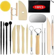 Pottery Clay Sculpting Tools for Polymer, Yagugu 19Pcs Basic Wood Ceramics Carving Tool Supplies kit Accessories for Kids, Adults and Artists Modeling Shaping Building for Art&Craft