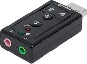 Manhattan Hi-Speed USB 2.0 3D 7.1 Sound Adapter, External Sound Card with 3.5 mm Audio and Microphone Ports, 7.1-Channel Virtual 3D Surround Sound, Internal Amplifier and Volume Controls