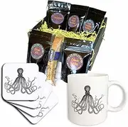 3dRose cgb_112921_1 Vintage Octopus-Black and White Lord Bodner Kraken-Cthulu-Nautical Underwater sea Giant Squid-Coffee Gift Basket, Multicolor
