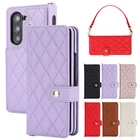Fr Samsung Z Fold6/5/4 Card Slot Stand Crossbody Wallet Case w/ Pen Holder&Strap