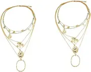 [SHERCHPRY] 2 Pcs Flower-shaped Geometric Necklace Necklaces for Women Layered Multilayer Clavicle Chain Floral Necklace Beaded Necklaces Golden Statement Necklace Woman Alloy Jewelry Fashion