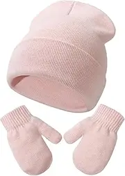 [Malaxlx] Baby Kids Beanie Hat Mittens Set Infant Toddler Winter Warm Knit Hat Gloves Set for 3 Months - 6 Years Girls Boys