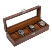 Wooden Watch Box for Men, 6 Slot Watch Display Case Mens Watch 6-Slot Espresso