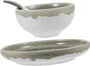 CONGARTENO Complete Ceramic Tableware Kit Bowl Spoon Dish Set Single Person Decorative Bow for Family Meal