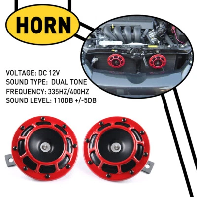 2Pcs 115DB Super Loud Compact Electric Tone Blast Car Air Horn Kit 12V Red (for: Porsche)