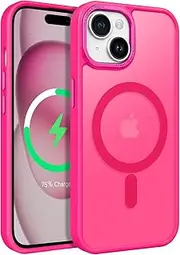 GaoBao Strong Magnetic for iPhone 15 Case, [Compatible with MagSafe][Military-Grade Drop Tested] Shockproof Protective Slim Translucent Matte Back Phone Cases Covers for iPhone 15 6.1 Inch, Hot Pink