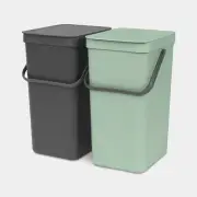 Brabantia Built-in Bin Sort & Go, 2 Piece (Jade Green/Grey) - 2x16L