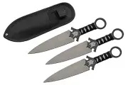 SZCO Supplies 7.5” Black Ninja Printed Cord Wrapped 3-Piece Kunai Set with Nylon