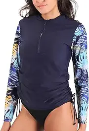 [MASOCIO] Women's Rash Vest Long Sleeve 1/4 Zip Ladies Swimming Top UPF 50+ Sun Protection Clothing Quick Dry Swimsuits
