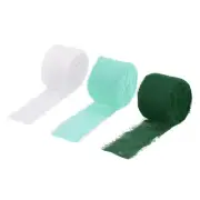 3 Rolls Chiffon Ribbon 1-1/2" 10Yard Dark Green/Mint Green/Beige White
