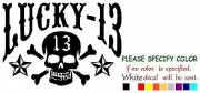 LUCKY 13 SKULL HEAD STARS Adhesive Vinyl Decal Sticker Car Truck Window 22"