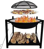 SereneLife Portable Outdoor Wood Fire Pit - 2-in-1 Steel BBQ Grill 26" Wood Burning Fire Pit Bowl w/Mesh Spark Screen, Cover Log Grate, Wood Fire Poker for Camping, Picnic, Bonfire - SLCARFP54