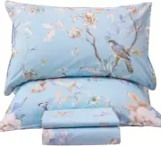 QSH Floral Bed Sheets Set King Size - Luxury Bird Buttefly Print Bed Sheet Set -