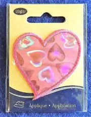 1pc Pink Heart-Shaped Iron-On Patch Applique w/ Embedded Shiny Hearts Wrights