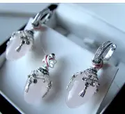 SALE ! SUPERB ENAMEL EGG PENDANT & EARRINGS SET STERLING SILVER 925 GENUINE JAD