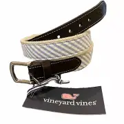 NWT Vineyard Vines seersucker canvas belt Size 30 Striped Blue White Jake Blue