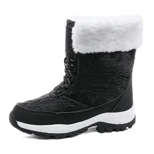 【MINE】保暖雪靴/保暖機能毛絨翻領綁帶造型登山短靴 雪靴(黑)