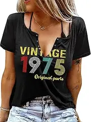 [Sxkayxr] 50th Birthday Gifts for Women Vintage 1975 T Shirts for Women Retro Birthday Party Top Casual Short Sleeve Tee Tops