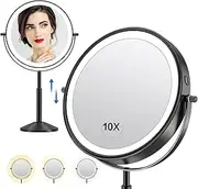 9" Professional Large Lighted Makeup Mirror- Height Adjustable, Rechargeable 1x/10x Magnifying HD Mirror w/ Higher CRI, Brighter 88 Premium LEDs, 3 Colors & Brightness Adjustable, 360° Swivel (Black)
