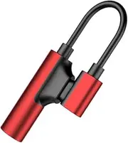 FELTECHELECTR C to Adapter Cable Red Color Dual Function Audio Converter for USB C Mobile Phones Headphone Adapter for Music and Calls